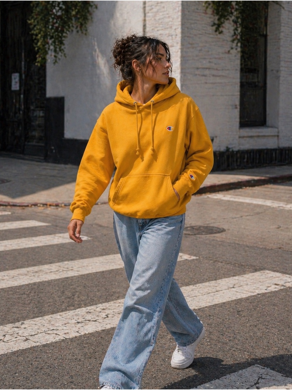 Champion Reverse Weave Mustard Yellow Hoodie Sweatshirt M